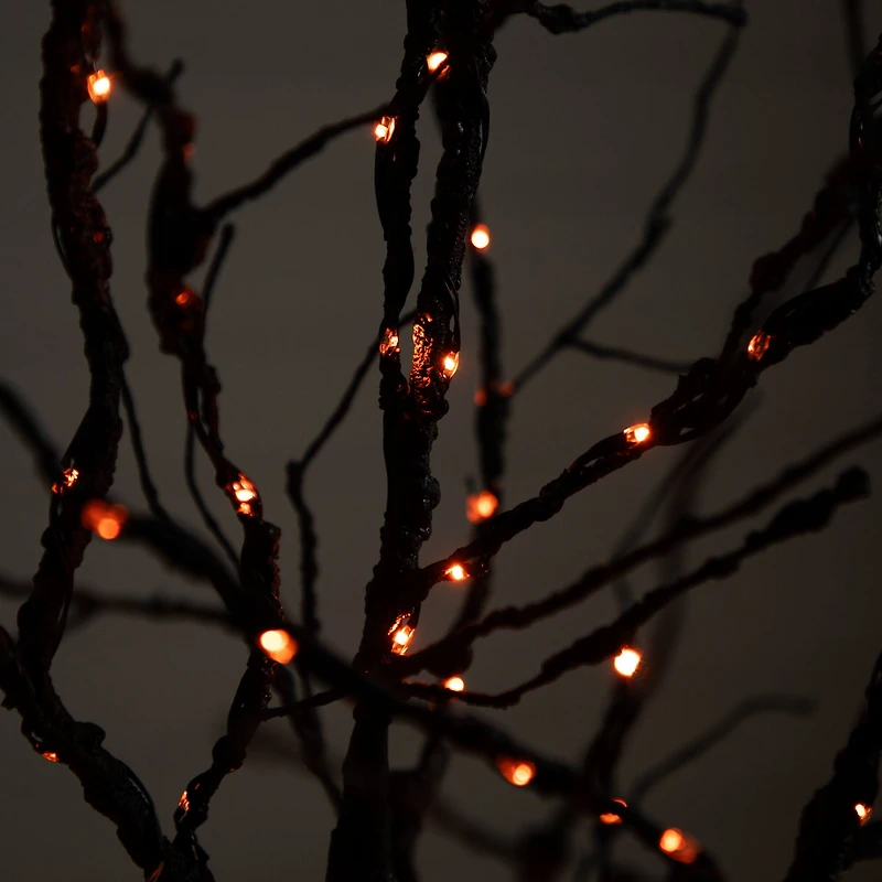 6ft. Orange & Purple LED Pre-Lit Halloween Deluxe Black Twig Artificial Fall Tree