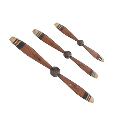 Red Metal Propeller Industrial Wall Décor Set