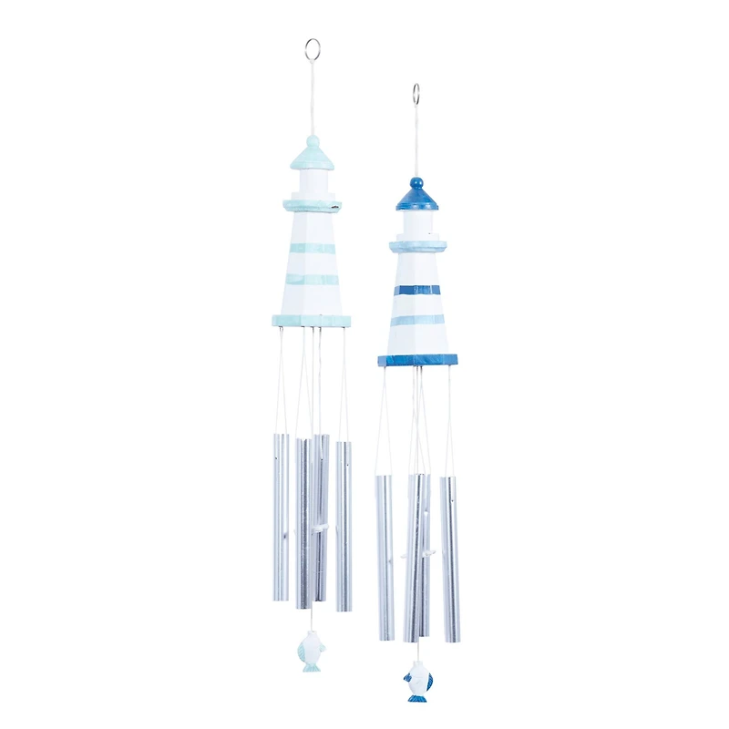 Set of 2 White Aluminum Coastal Wind Chimes, 4" x 30" Each