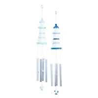 Set of 2 White Aluminum Coastal Wind Chimes, 4" x 30" Each