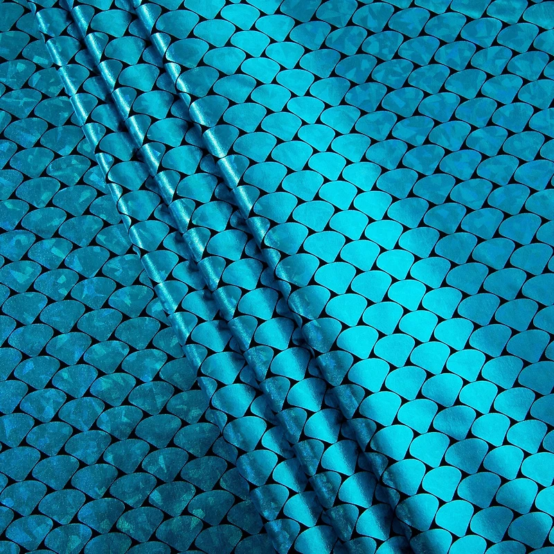 Cosplay by Yaya Han Metallic Turquoise Holographic Mermaid Scales All Way Stretch Jersey Fabric