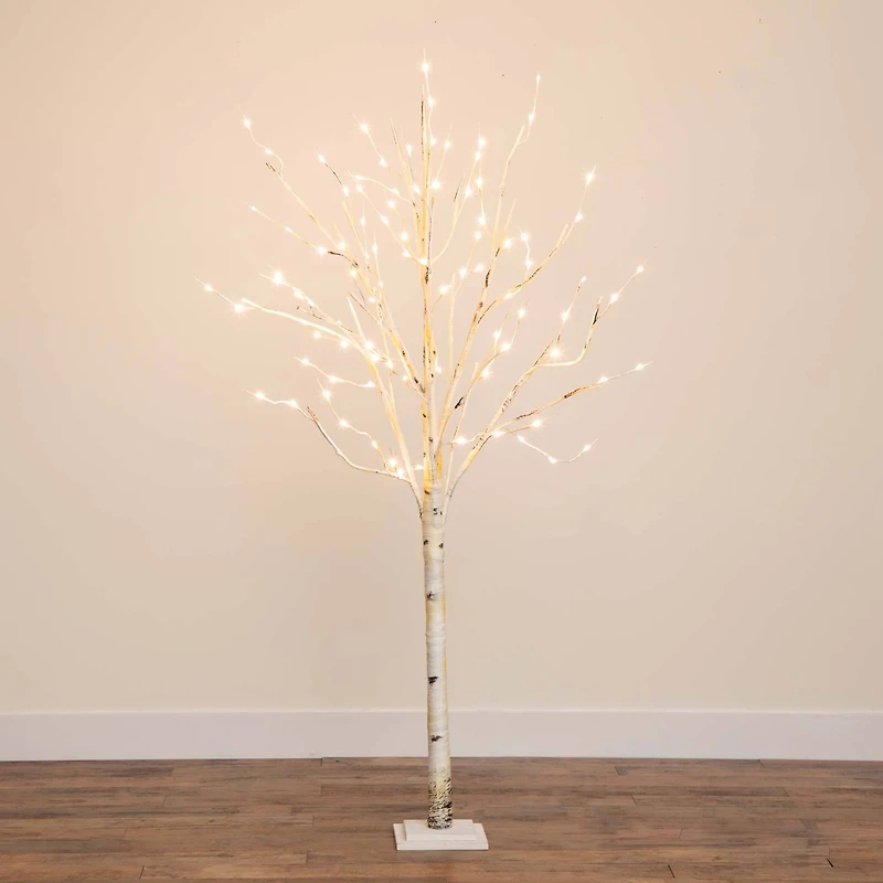 6ft. Pre-Lit White Birch Artificial Christmas Tree, Warm White LED Lights