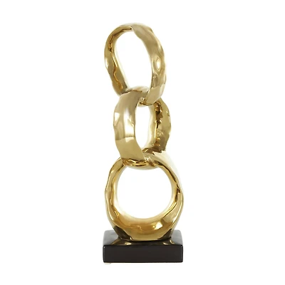 15" Gold Abstract Interlocked Rings Ceramic Sculpture with Black Base