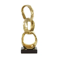 15" Gold Abstract Interlocked Rings Ceramic Sculpture with Black Base