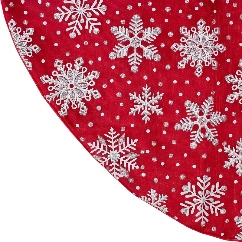 20" Red & White Snowflakes with Silver Glitter Mini Tree Skirt