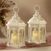 Kate Aspen White LED Hexagon Distressed Lantern Set
