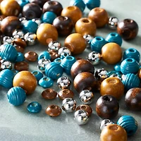 12 Pack: Craft Brown & Turquoise Mixed Wooden Beads by Bead Landing™