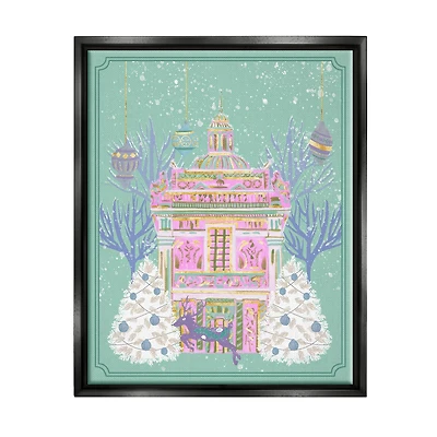 Stupell Industries Pink Ornate Christmas Building Framed Floater Canvas Wall Art