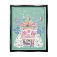 Stupell Industries Pink Ornate Christmas Building Framed Floater Canvas Wall Art