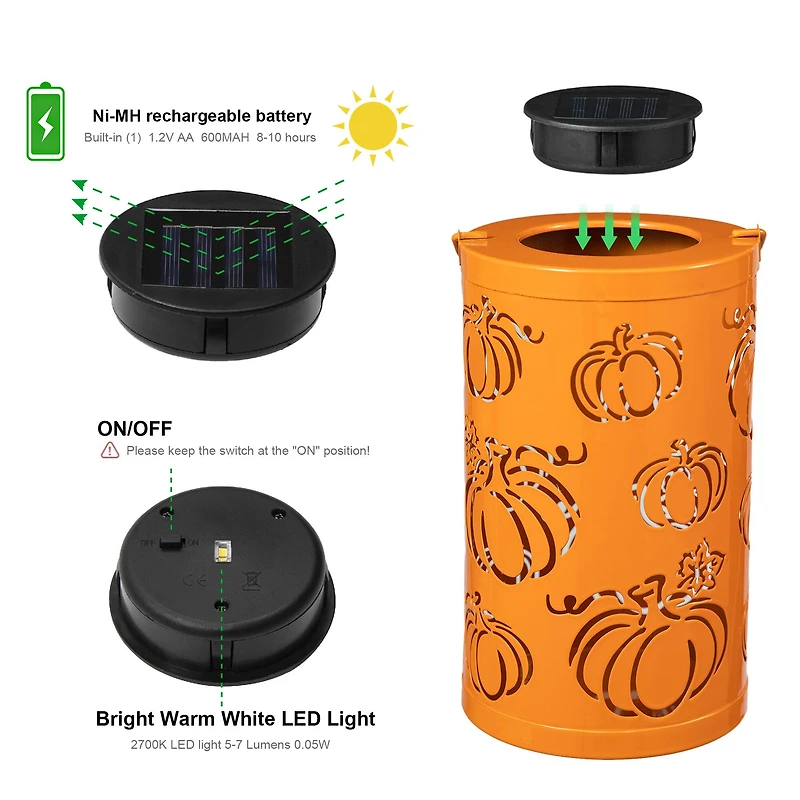 Glitzhome® 10.75" Fall Metal Pumpkin Solar Powered LED Lantern