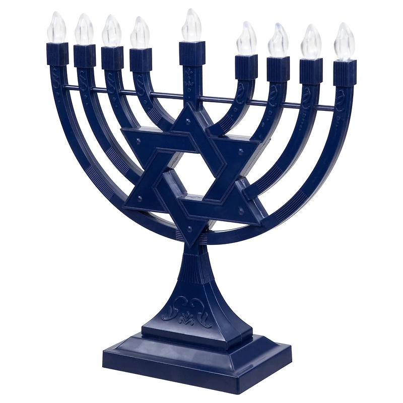 Battery Operated LED Lighted Star of David Hanukkah Menorah - 11.75" - Blue