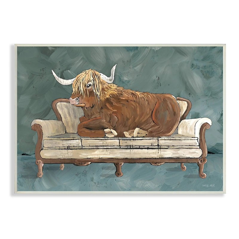 Stupell Industries Shaggy Cattle Resting Living Room Couch Green Gray Wall Plaque