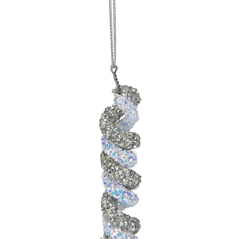 Glitter Spiral Twist Icicle Christmas Ornament - 7" - Silver and Blue