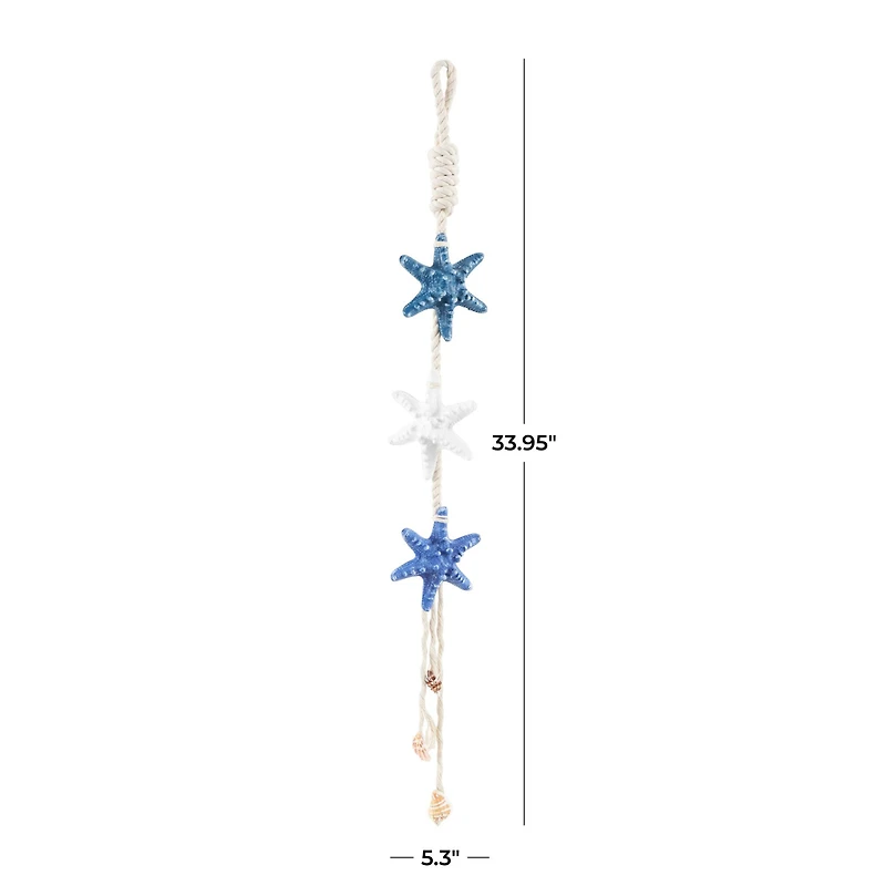 Starfish Handmade Home Wall Decor with White Hanging Rope & Seashell Accents