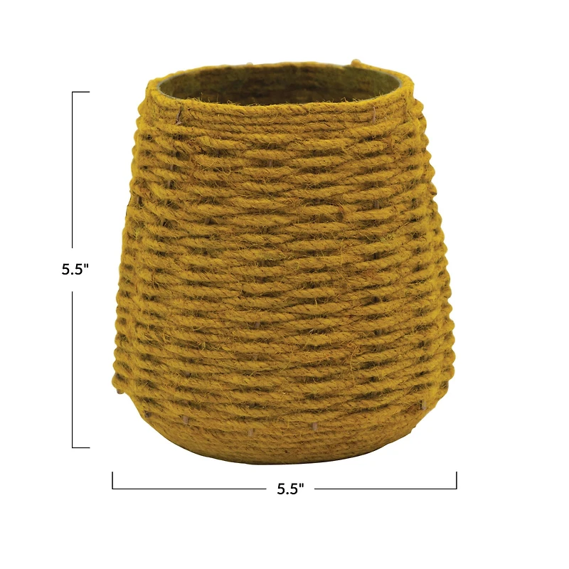 Hello Honey® 5.5" Mustard Hand-Woven Jute & Glass Votive Candle Holder