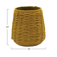 Hello Honey® 5.5" Mustard Hand-Woven Jute & Glass Votive Candle Holder