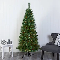 6ft. Pre-Lit White Mountain Pine & Pinecones Artificial Christmas Tree with Clear LED Lights