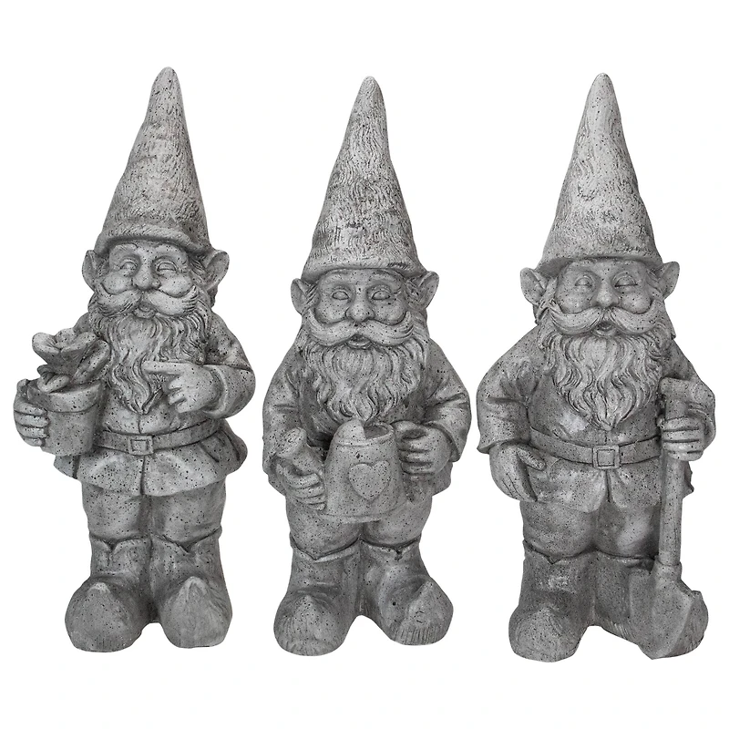 15.75" Gray Gardening Garden Gnomes Outdoor Statues Set