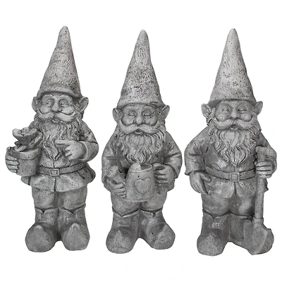 15.75" Gray Gardening Garden Gnomes Outdoor Statues Set