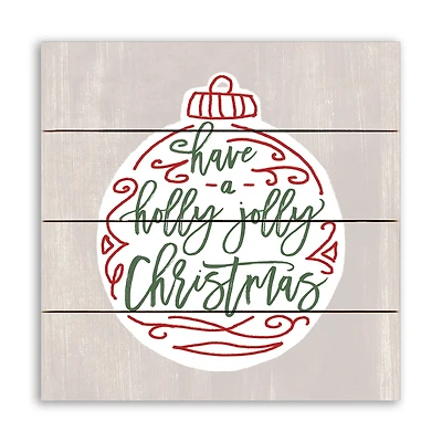 Holly Jolly Christmas Script 11.75" x 11.75" Pallet Wood Wall Art