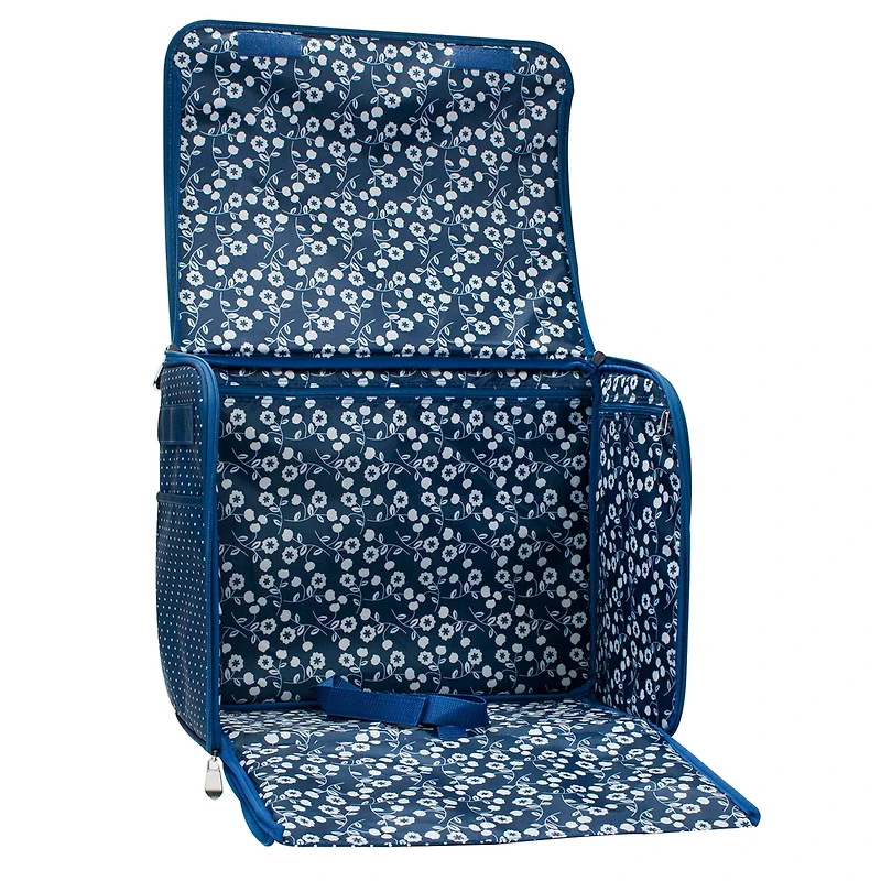 Everything Mary Collapsible Blue Pin Dot Rolling Sewing Machine Tote