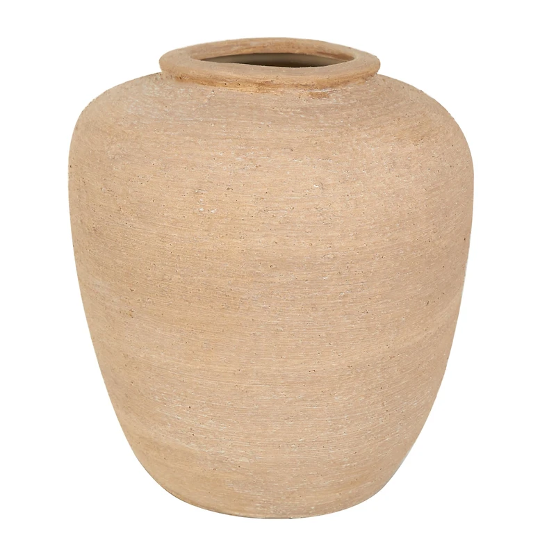 12" Beige Ceramic Wide Textured Vase