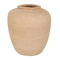 12" Beige Ceramic Wide Textured Vase