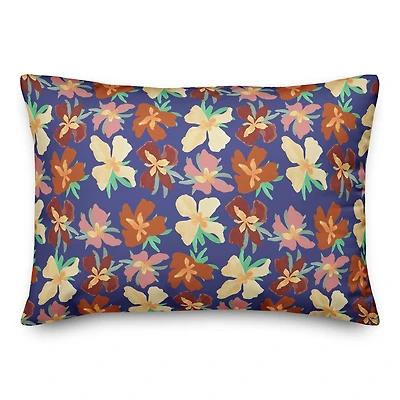 20" Navy Abstract Floral Pattern Spun Poly Pillow