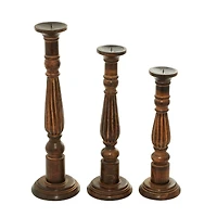 Brown Mango Wood Traditional Candle Holders Set, 18", 21" & 24"