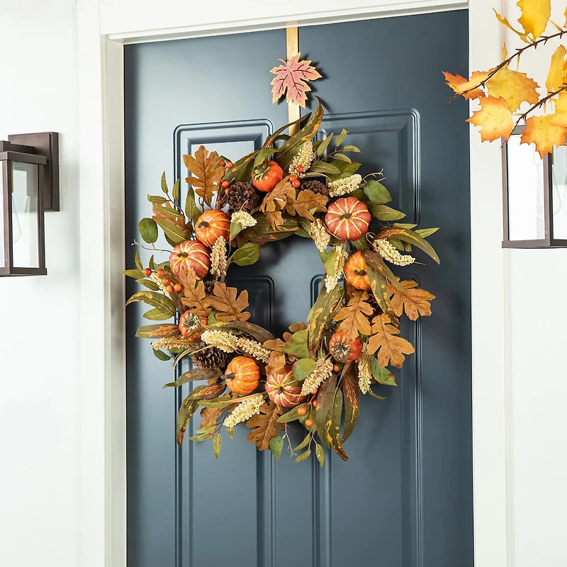 Glitzhome® 24" Fall Pumpkin Leaf Floral Wreath