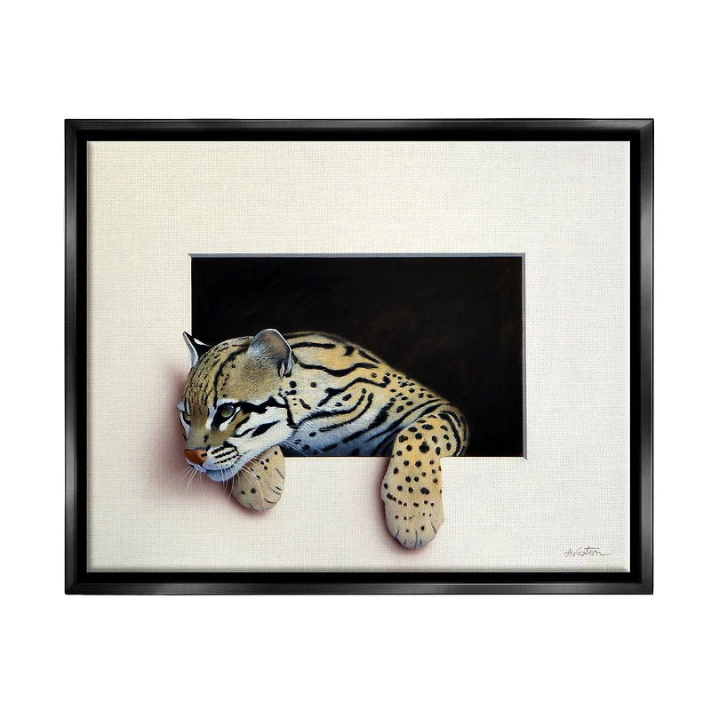 Stupell Industries Wildlife Ocelot Resting Paws Cutout Illusion Framed Floater Canvas Wall Art