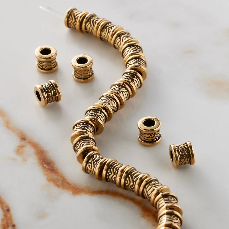 Antique Gold Metal Large Hole Tube Bead, 7.5mm by Bead Landing™