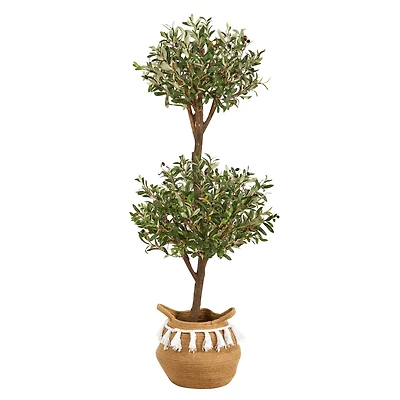 4.5ft. Artificial Olive Double Topiary in Cotton Basket