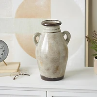 13.75" Cream Ceramic Antique Amphora Vase with Speckled Texturing