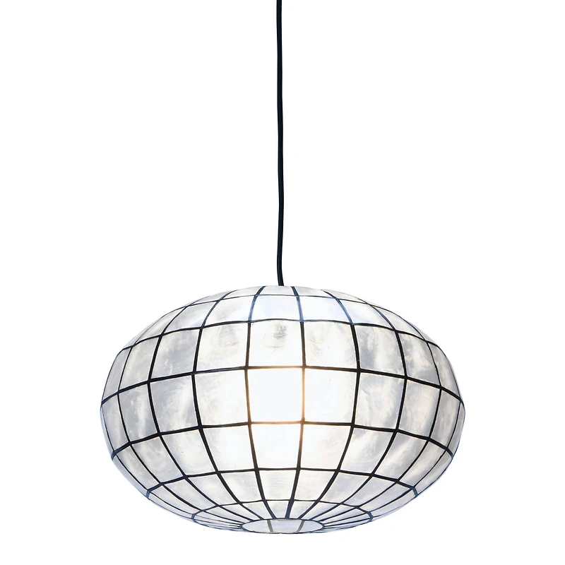 Hello Honey® 16" White Capiz Seashell & Black Oblong Ceiling Light