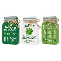 Glitzhome® 7" Set of 3 St. Patrick's Wooden Mason Jar Table decor