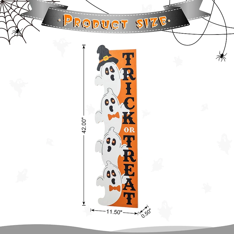 Glitzhome® 42"H Lighted Halloween Wooden Stacked Ghost Porch Sign with Timer