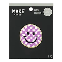 Purple Checker Smiley Face Iron On & Adhesive Patch by Make Market®