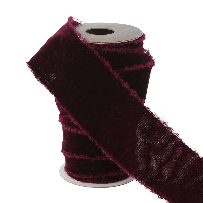 1.5" x 2yd. Red Velvet Ribbon with Distressed Edge by Ashland® Gothic Bordeaux