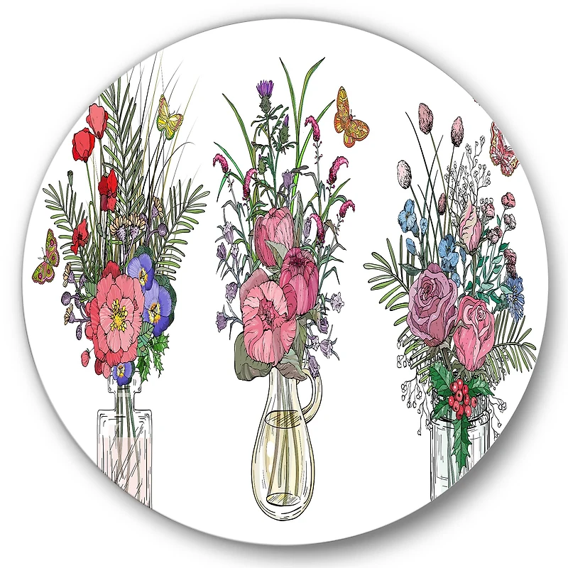 Designart - Bouquets Of Wildflowers In Transparent Vases II