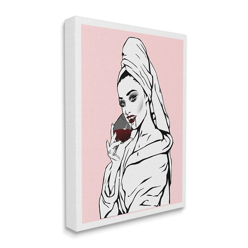 Stupell Industries Pink Vampire Fashionista Drinking Wine Canvas Wall Art