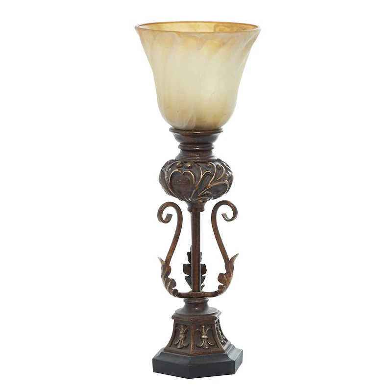 Brown Metal Mediterranean Uplight Table Lamp, 20" x 7" x 7"