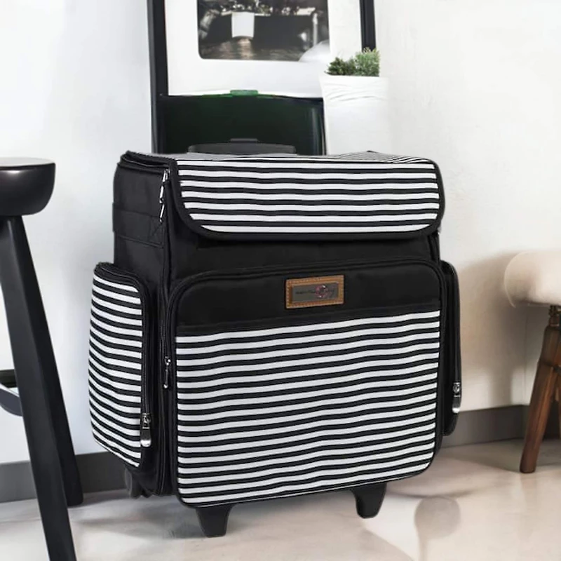 Everything Mary Black & White Stripe Rolling Scrapbook Storage Tote