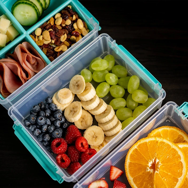 John Bead 8" Joy Filled Clear & Turquoise Stackable Storage With Handle