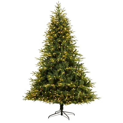 8ft. Pre-Lit Colorado Mountain Fir Natural Look Artificial Christmas Tree, White LED Lights