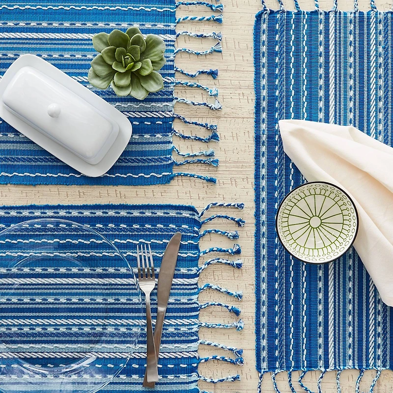 DII® Blue Tonal Stripe With Fringe Placemats, 6ct.