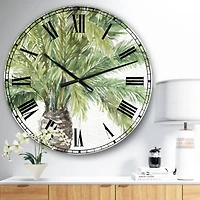 Designart 'Mixed Botanical Greens Palms V Farmhouse Wall Clock