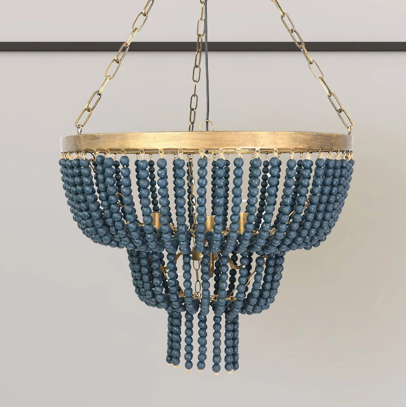 Hello Honey® 25.5" Iron Pendant Light With Blue Wood Beads