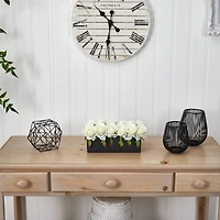 6" White Dozen Roses in Black Rectangular Ceramic Planter