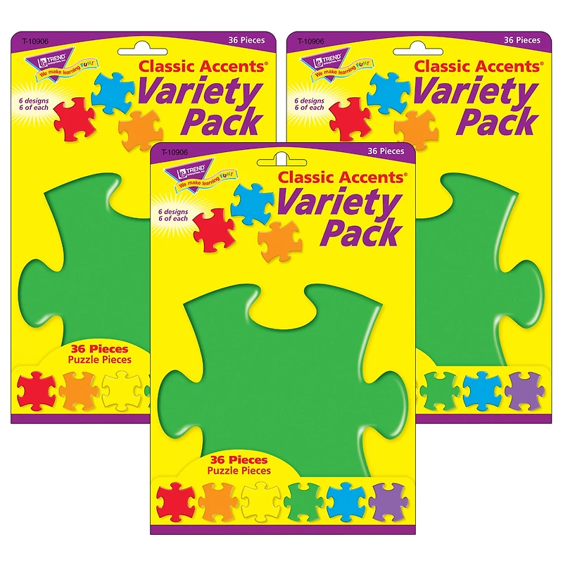 Trend Enterprises® Puzzle Pieces Classic Accents® Variety Packs, 3ct.